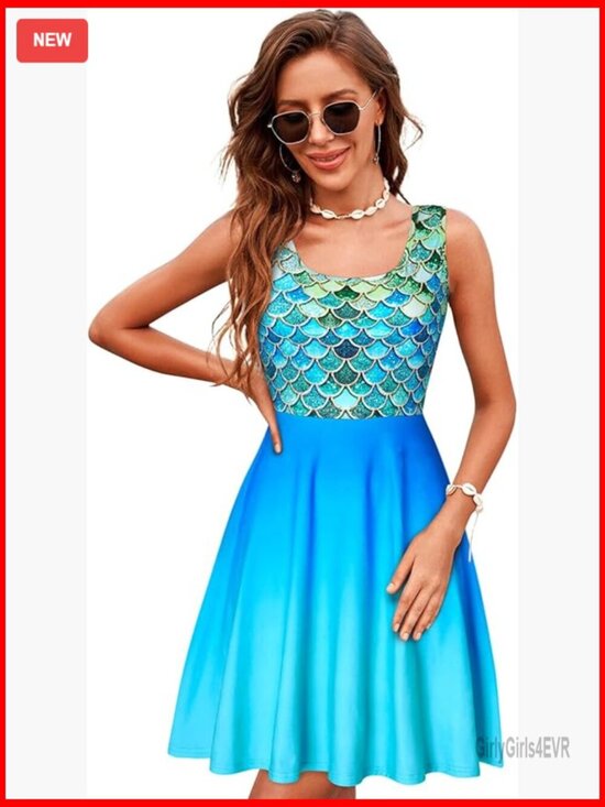 Dresses & Skirts - Sleeveless Scoop Neck Flared A-Line Midi Sundress Summer Beach
